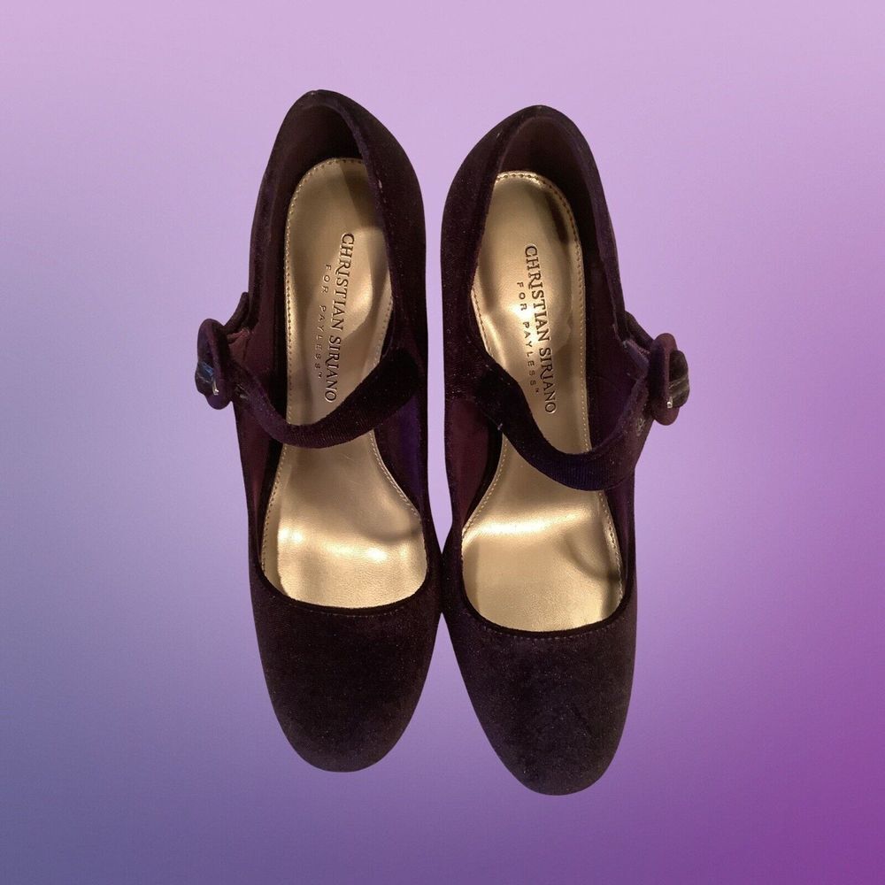 Christian Soriano Purple Velveteen Heels Mary Jane Chunky Block Pumps Sz 6.5 - Picture 2 of 8